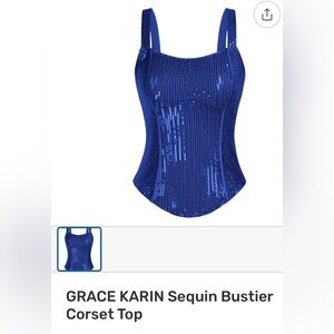 Grace Karin Royal Blue Bustier Corset Clock Sequin Top